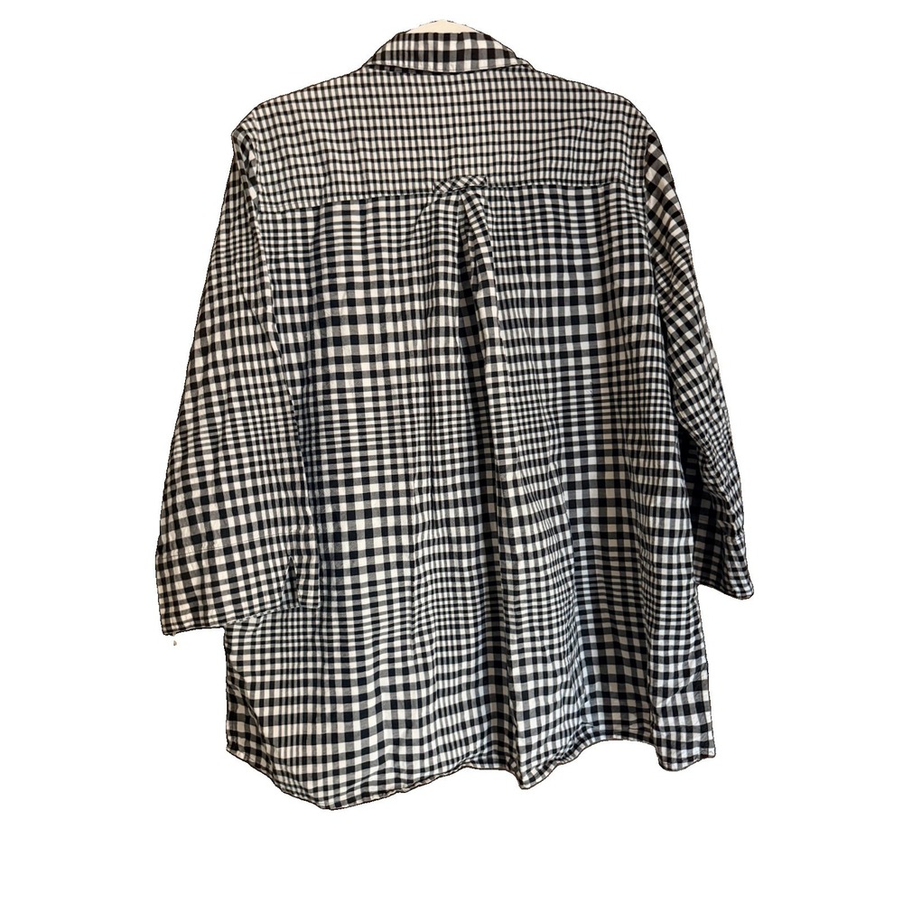 Ali Miles Womens 1X Black White Gingham Check Button Up Shirt Cotton Bohemian - Picture 2 of 7